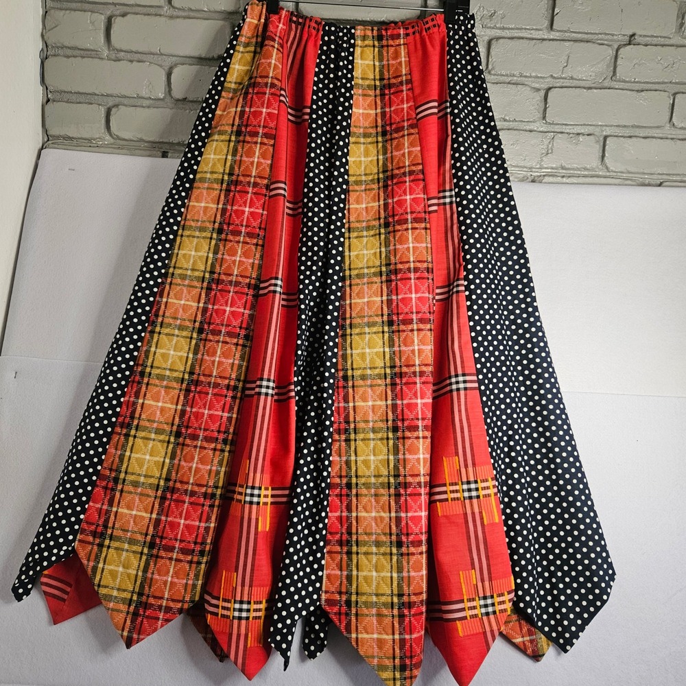 Glen of Michigan Vtg Patchwork Plaid Handkerchief Hem Skirt Cottagecore 70s Boho